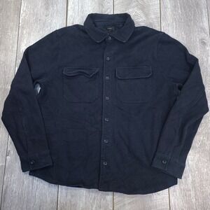 Vince Shirt Jacket Mens Size Large Navy Blue Waffle Knit Cotton Button Up